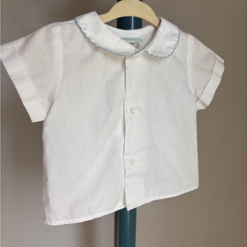 White Button Down Shirt with Blue Accents